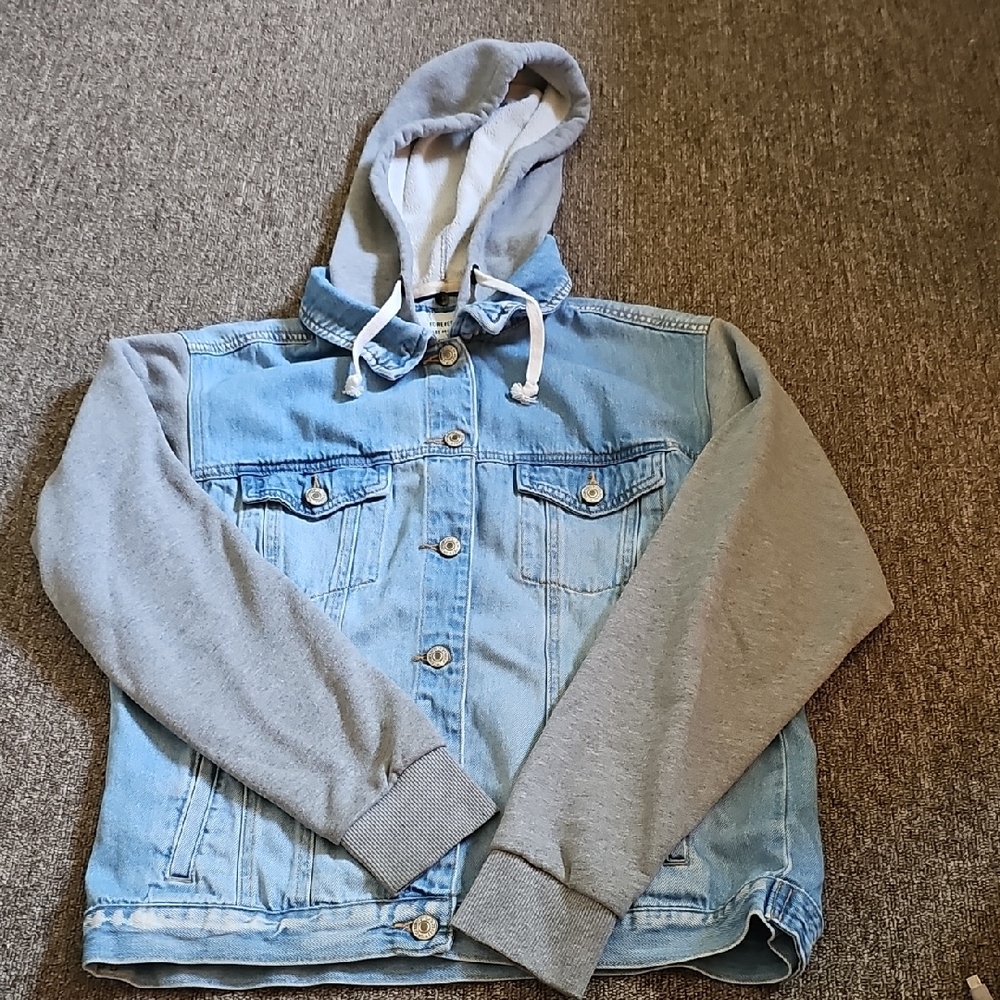 Forever 21 Blue Denim Jacket with Gray Hoodie